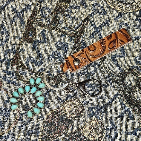 Leather Keychain with Turquoise Accents - Picture 1 of 1